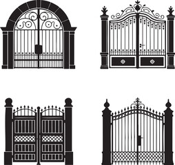 Fototapeta premium Vintage gate silhouette set vector isolated On Transparent Background