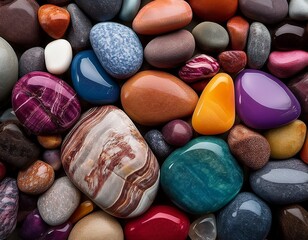 a tight shot of assorted colored rocks in the image s center rocks in the center are distinctively hued