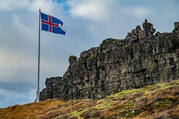 Naklejka premium Icelandic flag waving in the wind