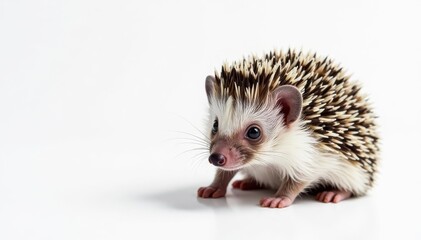 Tiny hedgehog, curled in ball, white background, one, wild, hedgehog