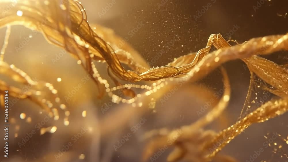 Poster ethereal close up of shimmering golden strands and textures in soft light, creating magical atmosphe