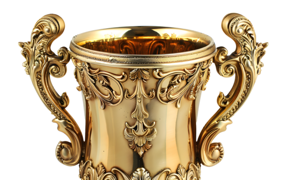 A detailed golden trophy with decorative engravings, ideal for celebrating success and honoring achievements.