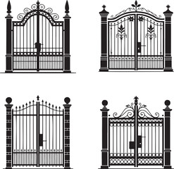 Fototapeta premium Vintage gate silhouette set vector isolated On Transparent Background
