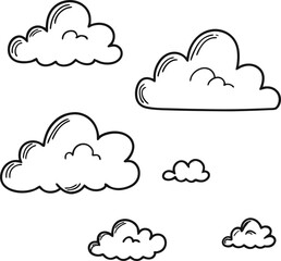 Hand drawn clouds set black outline illustration