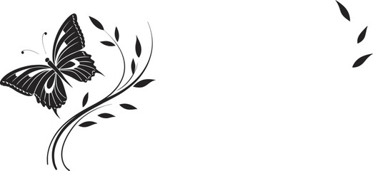 Elegant black butterfly with floral branch design