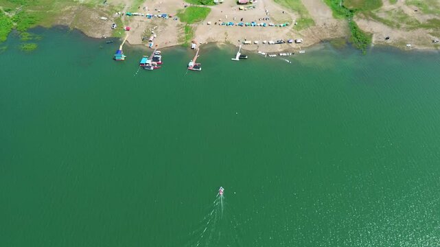 Waterfront Recreation at Lake Calima Tourist Dock, Drone Perspective. High quality 4k footage