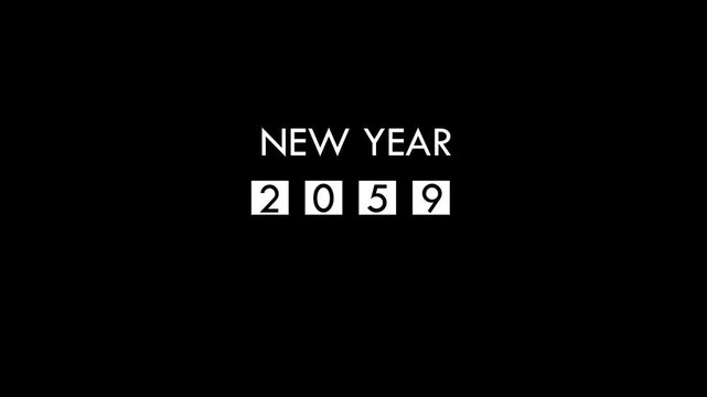 Abstract 3D animation of the appearance of text with a date. The new year is 2059. The inscription appears as a result of the actions. The concept shows that It has changing of the next year.