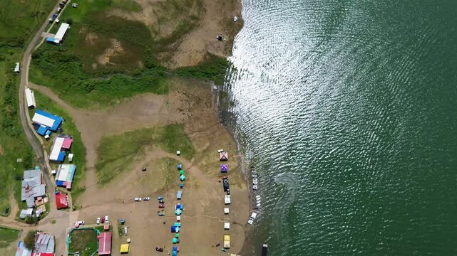 Drone Aerial of Lake Calima Tourist Port, Leisure and Sports on the Water. High quality 4k footage
