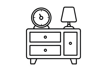 Simple line drawing nightstand clock lamp bedroom furniture