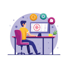 Man Analyzing Data with Target Graphs