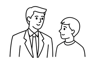 Man in suit talking with a young man conversation