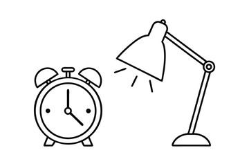 Alarm clock and desk lamp line art illustration simple design