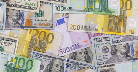 many dollar and euro banknote as background.