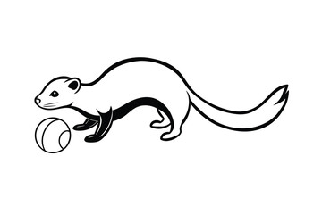 Playful ferret with ball black and white illustration