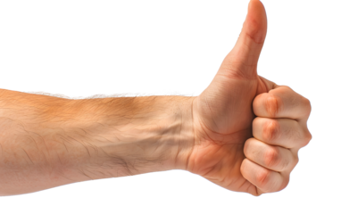 A close-up of a hand showing a thumbs-up, representing approval and agreement.
