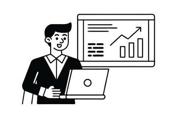 Businessman presenting data growth using laptop and chart