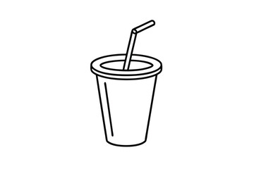 Disposable cup with straw simple line drawing illustration