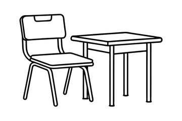 Simple line drawing of a school desk and chair