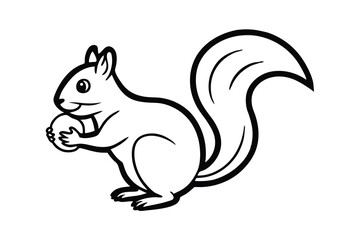 Adorable cartoon squirrel holding nut outline illustration