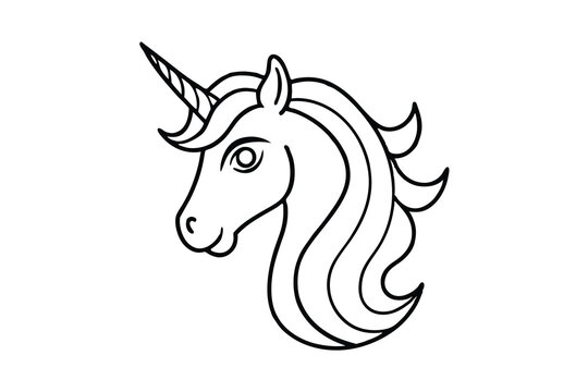 Adorable unicorn head outline simple line art design