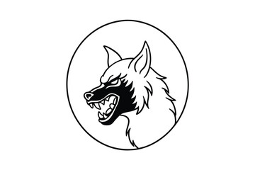 Aggressive wolf head line art design circle graphic