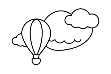 Hot air balloon soaring through fluffy clouds sunny sky