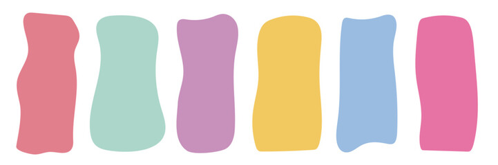 Abstract organic shape set in pastel colors. Hand drawn irregular rectangle blobs for modern design. Ideal for branding, social media, packaging, text box, background, highlights, poster, sticker