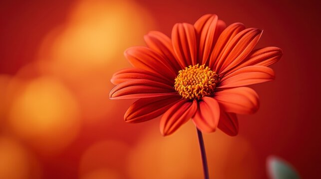 Vibrant orange flower blooms, with bokeh background, petals radiating from bright yellow center