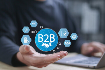 Naklejka premium B2B marketing strategy concept. business to business, e-commerce, financial success, marketing, professional business and commerce collaboration.