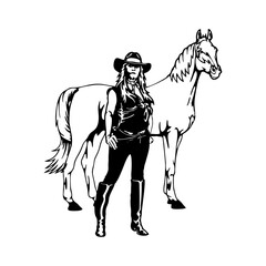 Cowgirl and Horse silhouette Vector Illustration