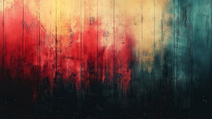 Abstract wooden planks backdrop featuring striking red, yellow, and teal hues, creating a vivid, textured effect