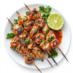 Grilled chicken skewers with cilantro and lime