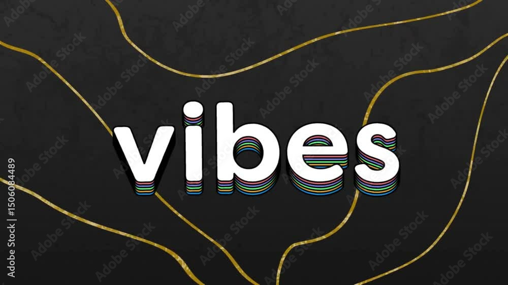 Poster opening rainbow-striped vibes text rising and shifting to vibrant gradient while gold lines flowing