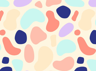 Seamless vector pattern with colorful organic blobs on a light background. Playful and modern abstract style. Great for kids' products, textiles, packaging, wallpapers, and branding.