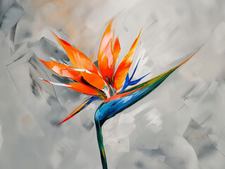 Sterlitzia flower oil painting on gray