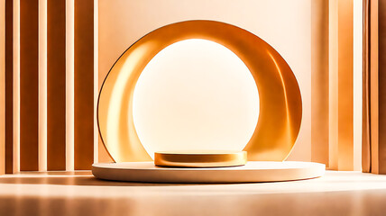 Elegant Golden Podium with Geometric Backdrop for Product Presentation or Display