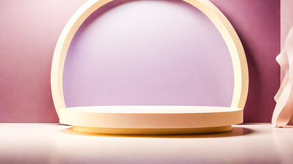 Minimalist Product Display Podium with Arch Frame and Soft Color Palette