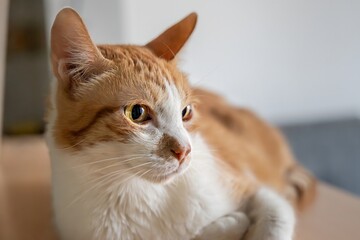 white cat with yellow spots napping with its paws crossed
