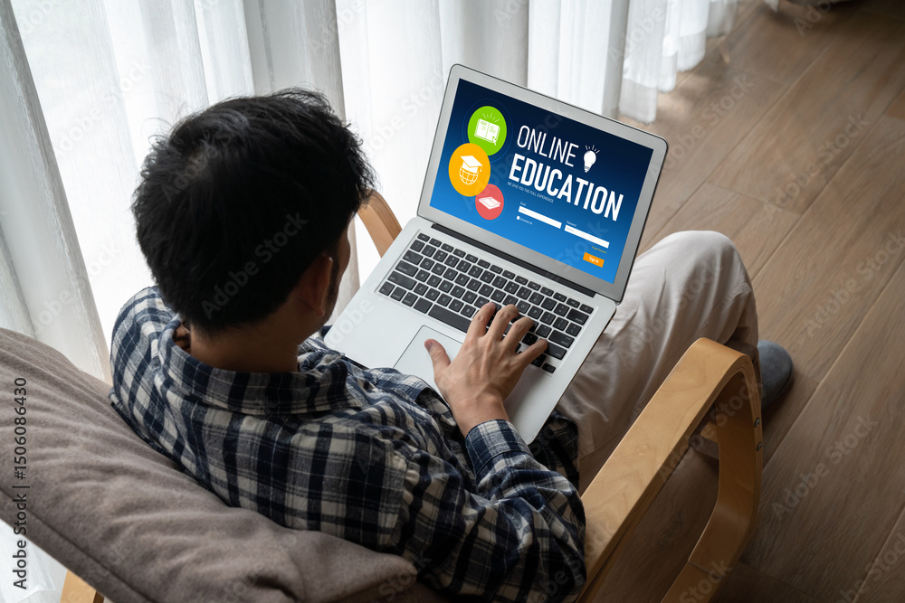Poster e-learning website with modish sofware for student to study online on the internet network