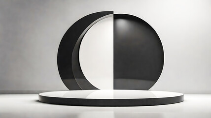 Monochrome Product Display Podium with Circular Backdrop for Modern Presentation