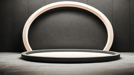 Minimalist Podium with Circular Backdrop for Product Display or Presentation