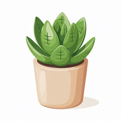 Vibrant Green Succulent Plant in a Beige Pot Isolated on White Background