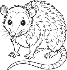 Cute Virginia Opossum cartoon coloring page for kids and adults