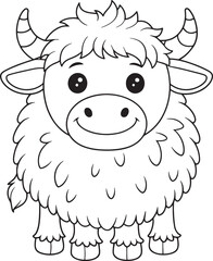 Cute Cartoon Yak Illustration for Coloring Books and Activities