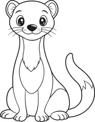 Cute Cartoon Weasel Illustration in Black and White Outline Style