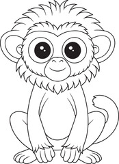 Cute Cartoon Monkey Illustration for Coloring Book or Print