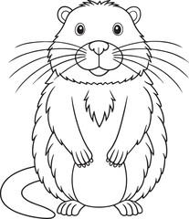 Cute Cartoon Nutria Outline Illustration for Coloring and Design