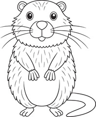 Cute Cartoon Nutria Standing Upright Line Art Illustration
