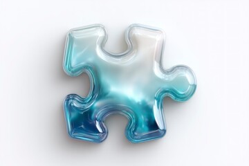 Fototapeta premium Abstract Gradient Puzzle Piece in Glassy Texture with Blue and White Hues