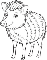 Cute cartoon wild Peccary coloring page for kids activity book